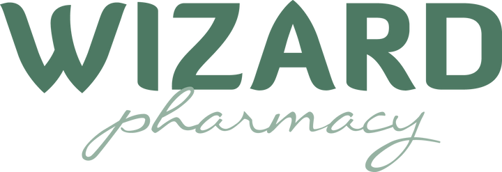 Logo of Wizard Pharmacy with a green background