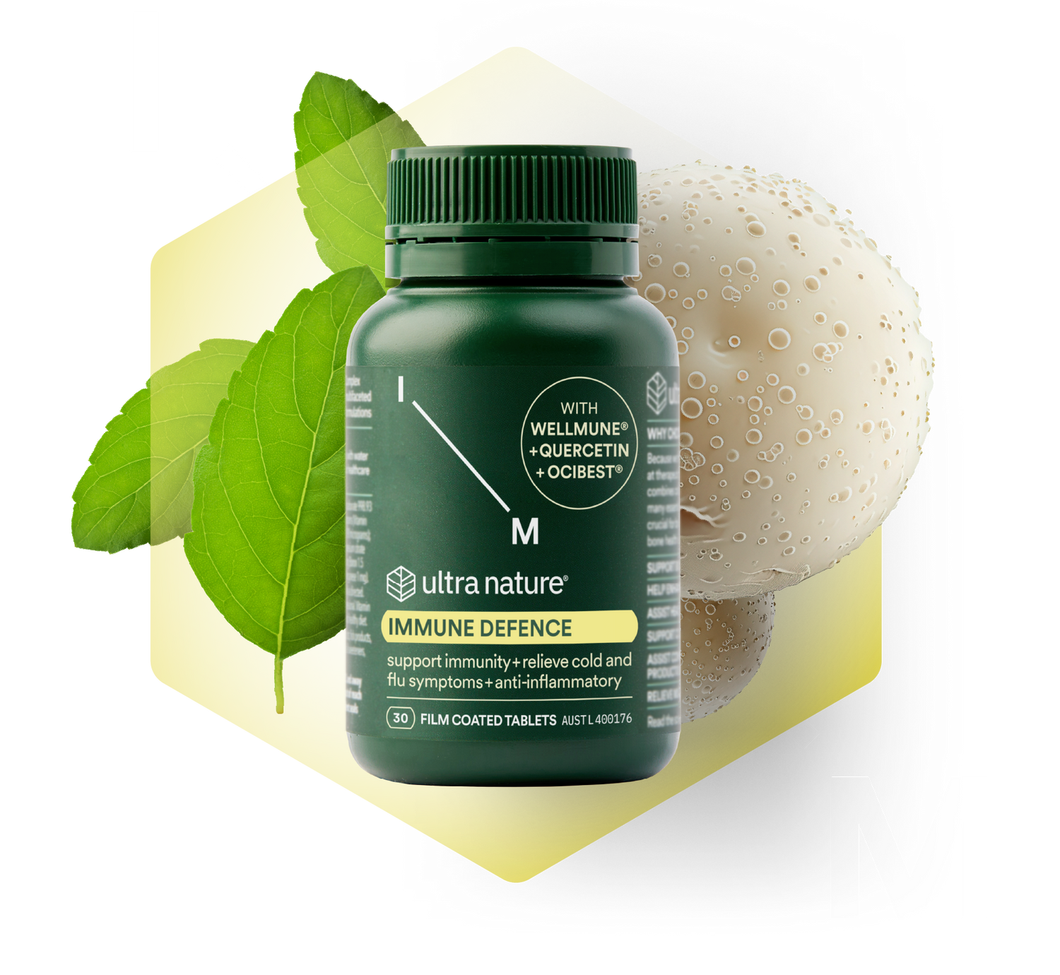 Green supplement bottle labeled 'ultra nature immune defence'